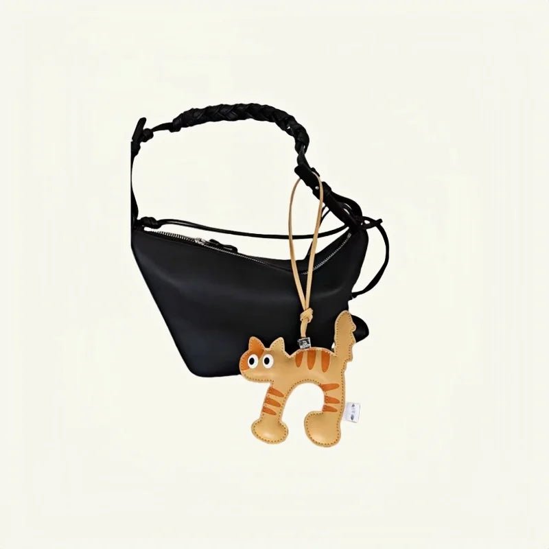 Leather Bag Charm – Playful Orange Cat Keychain Doll for Couples and Festive Gifting - shewearing