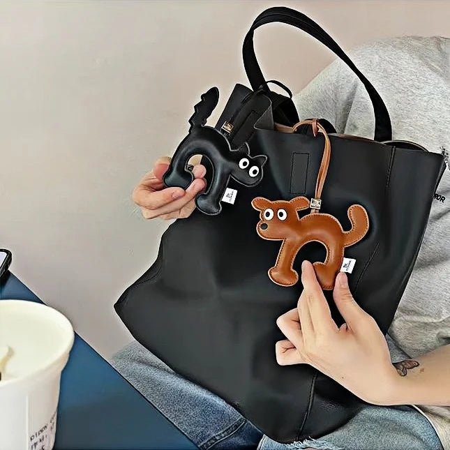 Leather Bag Charm – Playful Orange Cat Keychain Doll for Couples and Festive Gifting - shewearing