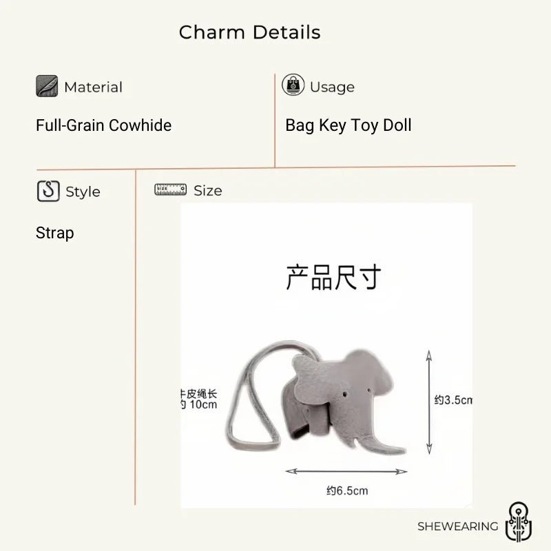 Leather Elephant Charm – Handcrafted Full - Grain Cowhide Accessory for Bags & Keys, Minimalist & Sophisticated Gift - shewearing