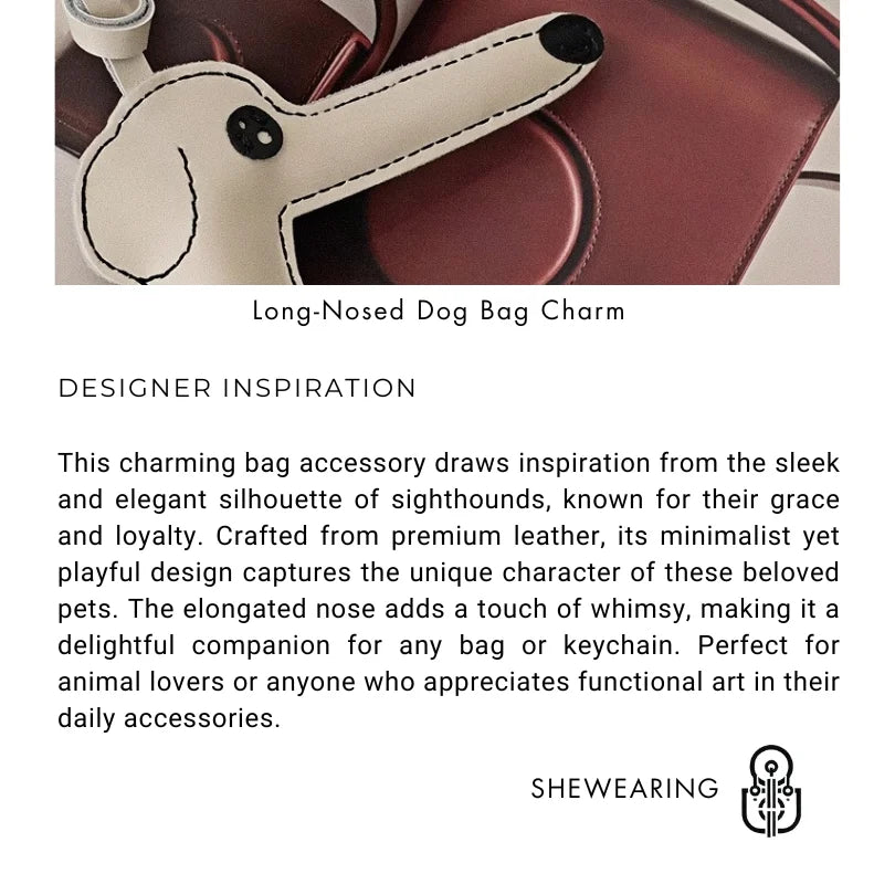 Long - Nosed Dog Leather Bag Charm - Whimsical Pet Keychain Accessory for Animal Lovers - shewearing