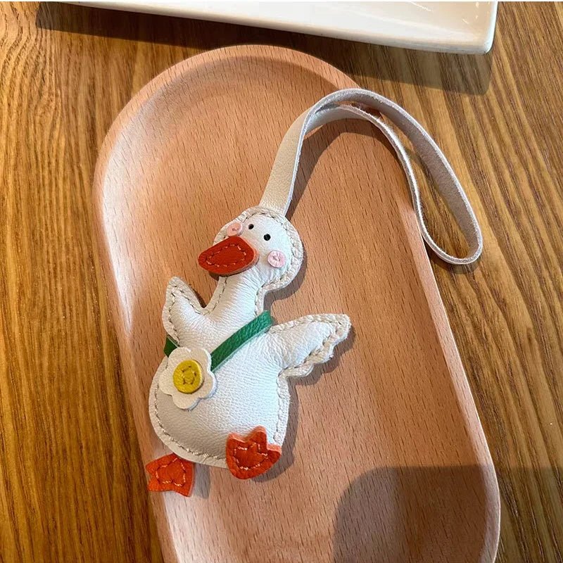 Lucky Duck Leather Bag Charm – Handcrafted Genuine Leather Pendant | Cute Car Accessory | Cheer - Up Gift for Friends - shewearing
