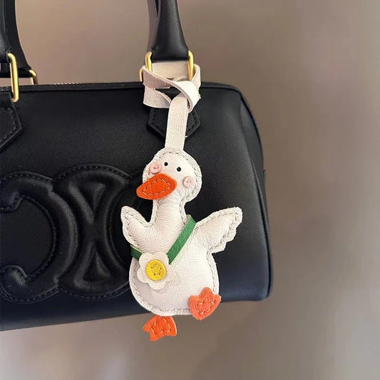 Lucky Duck Leather Bag Charm – Handcrafted Genuine Leather Pendant | Cute Car Accessory | Cheer - Up Gift for Friends - shewearing