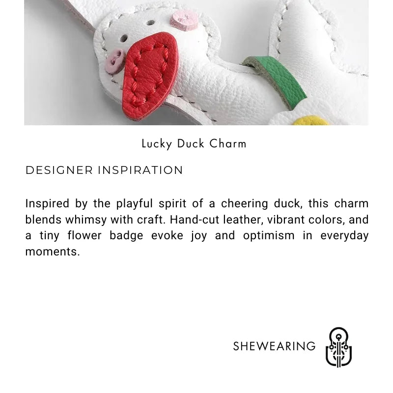 Lucky Duck Leather Bag Charm – Handcrafted Genuine Leather Pendant | Cute Car Accessory | Cheer - Up Gift for Friends - shewearing