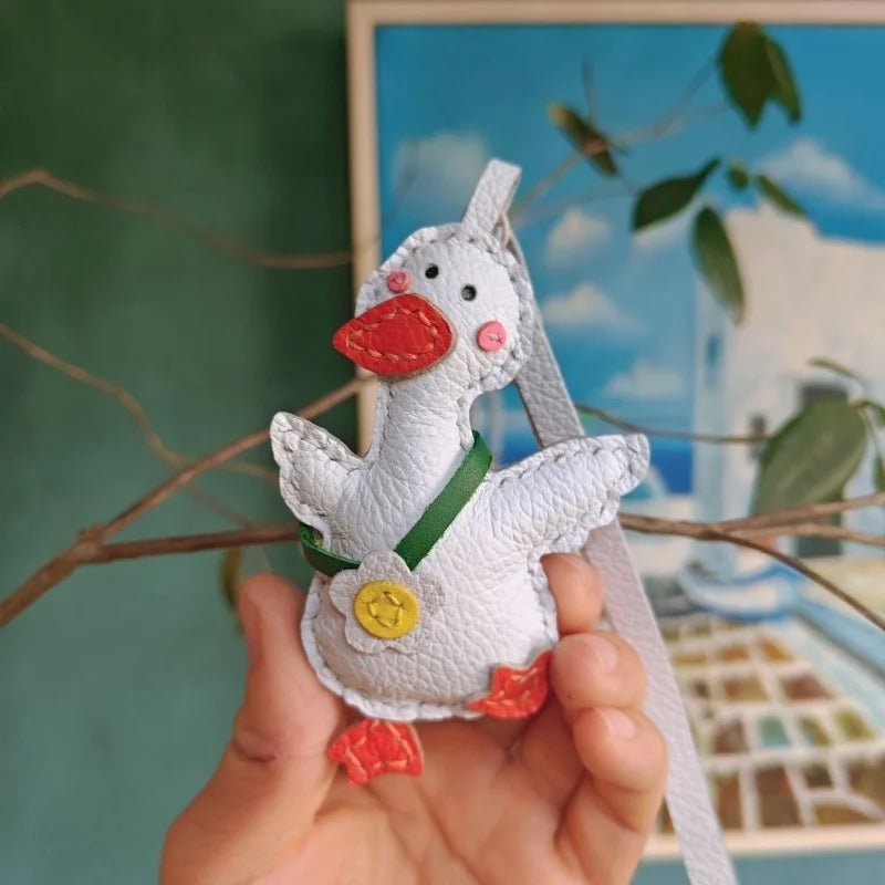 Lucky Duck Leather Bag Charm – Handcrafted Genuine Leather Pendant | Cute Car Accessory | Cheer - Up Gift for Friends - shewearing
