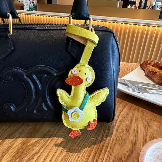 Lucky Duck Leather Bag Charm – Handcrafted Genuine Leather Pendant | Cute Car Accessory | Cheer - Up Gift for Friends - shewearing