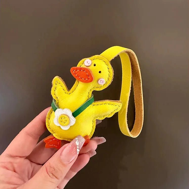 Lucky Duck Leather Bag Charm – Handcrafted Genuine Leather Pendant | Cute Car Accessory | Cheer - Up Gift for Friends - shewearing