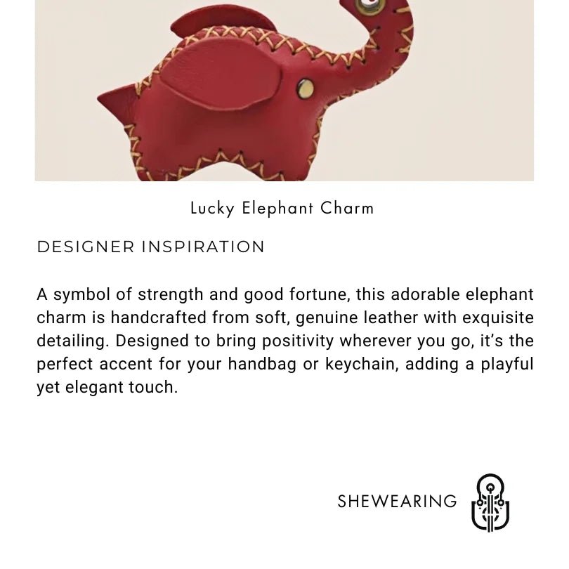 Lucky Elephant Leather Charm – Handmade Full - Grain Leather Bag Pendant | Symbol of Strength & Good Fortune | Keychain & Handbag Accessory - shewearing