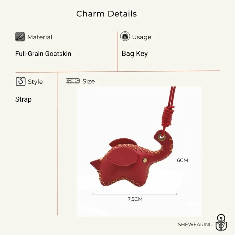 Lucky Elephant Leather Charm – Handmade Full - Grain Leather Bag Pendant | Symbol of Strength & Good Fortune | Keychain & Handbag Accessory - shewearing