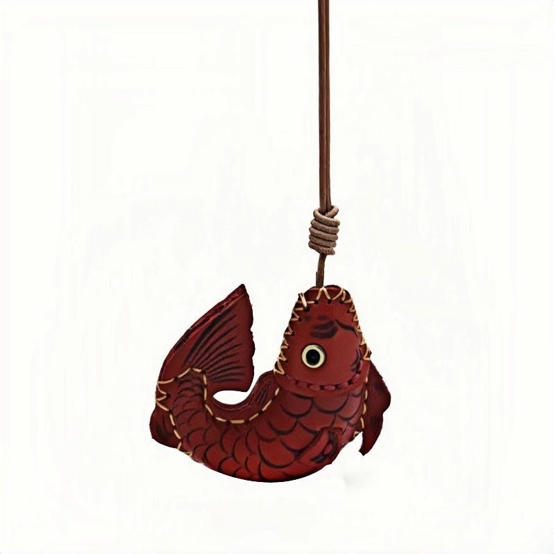 Lucky Koi Fish Bag Charm – Genuine Leather Key Accessory, Handmade Red Leather Charm for Bags, Keys, or Holiday Gifts - shewearing