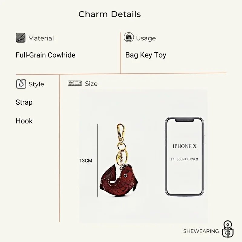 Lucky Koi Fish Bag Charm – Genuine Leather Key Accessory, Handmade Red Leather Charm for Bags, Keys, or Holiday Gifts - shewearing
