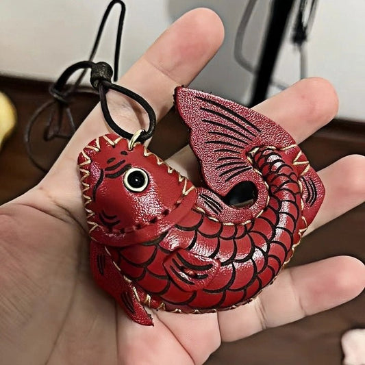 Lucky Koi Fish Bag Charm – Genuine Leather Key Accessory, Handmade Red Leather Charm for Bags, Keys, or Holiday Gifts - shewearing
