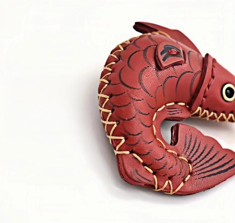 Lucky Koi Fish Bag Charm – Genuine Leather Key Accessory, Handmade Red Leather Charm for Bags, Keys, or Holiday Gifts - shewearing