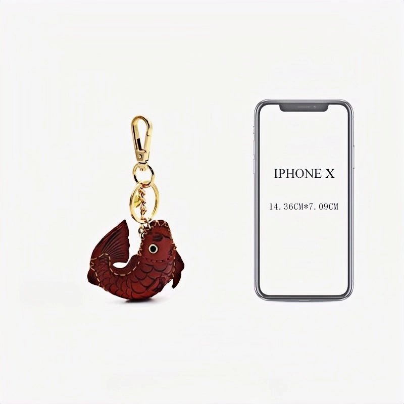 Lucky Koi Fish Bag Charm – Genuine Leather Key Accessory, Handmade Red Leather Charm for Bags, Keys, or Holiday Gifts - shewearing