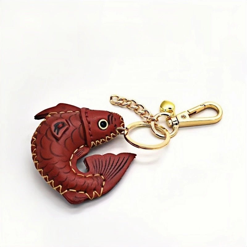 Lucky Koi Fish Bag Charm – Genuine Leather Key Accessory, Handmade Red Leather Charm for Bags, Keys, or Holiday Gifts - shewearing