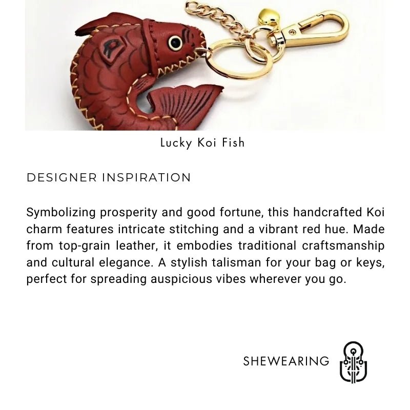 Lucky Koi Fish Bag Charm – Genuine Leather Key Accessory, Handmade Red Leather Charm for Bags, Keys, or Holiday Gifts - shewearing