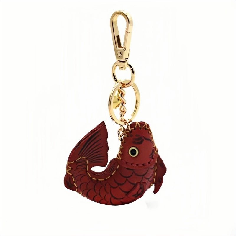 Lucky Koi Fish Bag Charm – Genuine Leather Key Accessory, Handmade Red Leather Charm for Bags, Keys, or Holiday Gifts - shewearing