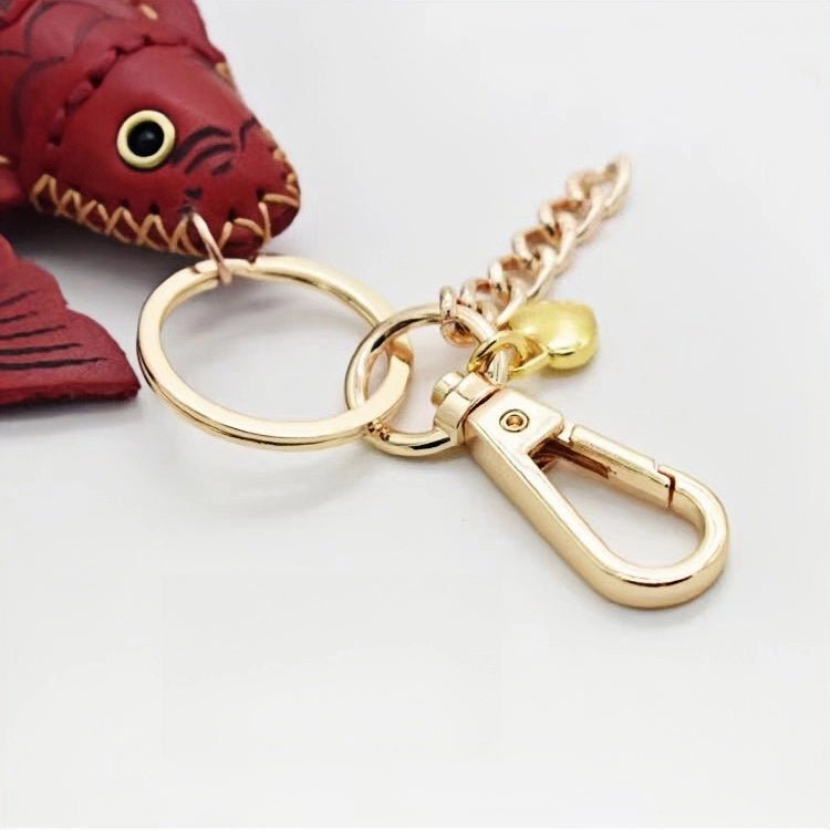 Lucky Koi Fish Bag Charm – Genuine Leather Key Accessory, Handmade Red Leather Charm for Bags, Keys, or Holiday Gifts - shewearing
