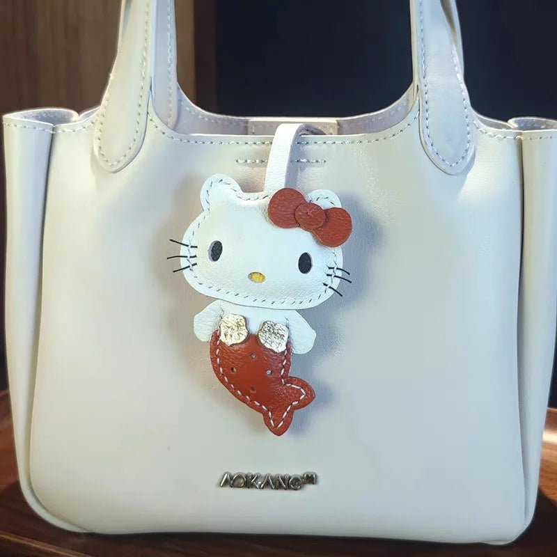 Mermaid Cat Leather Bag Charm – Handmade Genuine Leather Keychain | Cute Mermaid Pendant for Backpack, Purse & Car | Multi - Color Options for Girls - shewearing