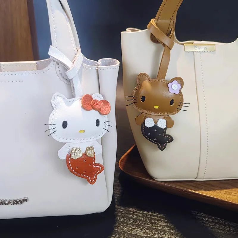 Mermaid Cat Leather Bag Charm – Handmade Genuine Leather Keychain | Cute Mermaid Pendant for Backpack, Purse & Car | Multi - Color Options for Girls - shewearing