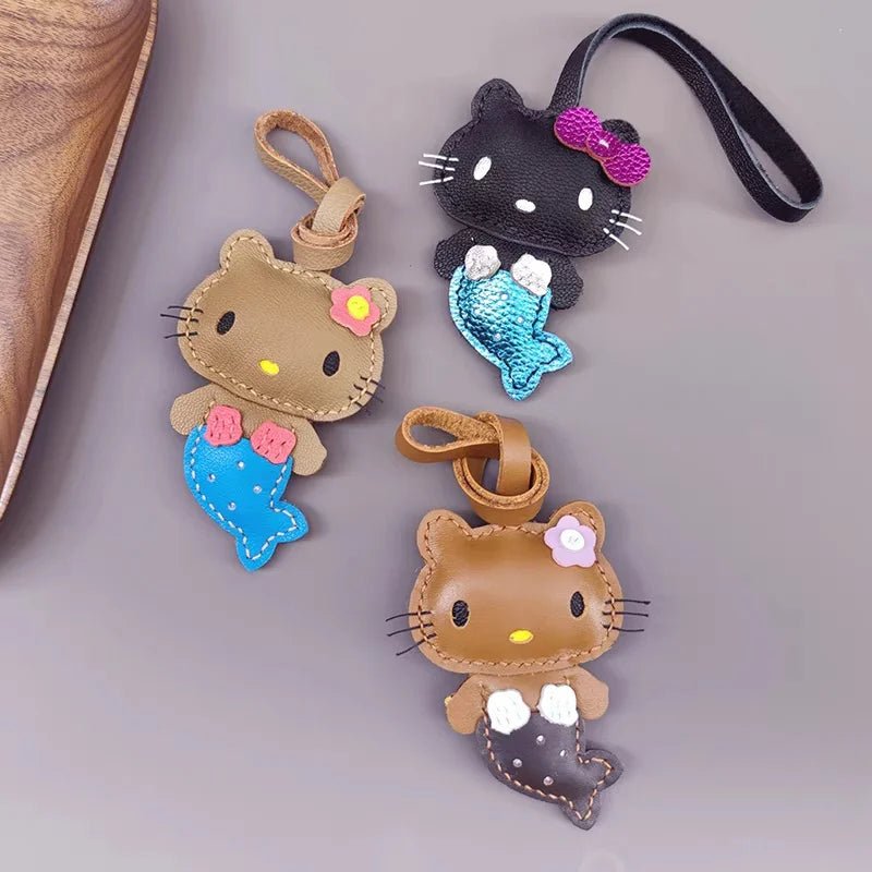 Mermaid Cat Leather Bag Charm – Handmade Genuine Leather Keychain | Cute Mermaid Pendant for Backpack, Purse & Car | Multi - Color Options for Girls - shewearing