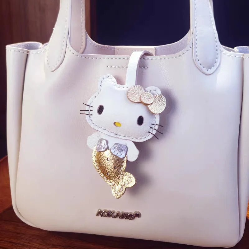 Mermaid Cat Leather Bag Charm – Handmade Genuine Leather Keychain | Cute Mermaid Pendant for Backpack, Purse & Car | Multi - Color Options for Girls - shewearing