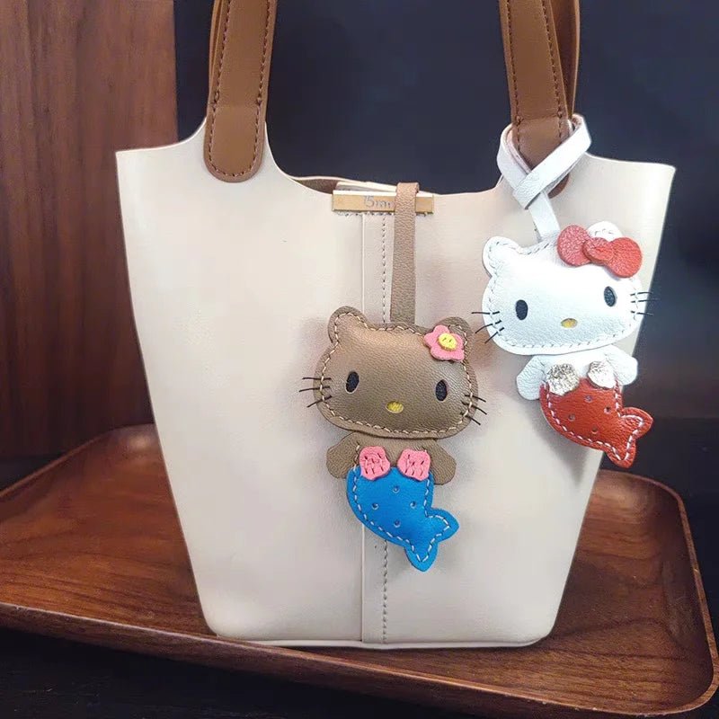 Mermaid Cat Leather Bag Charm – Handmade Genuine Leather Keychain | Cute Mermaid Pendant for Backpack, Purse & Car | Multi - Color Options for Girls - shewearing
