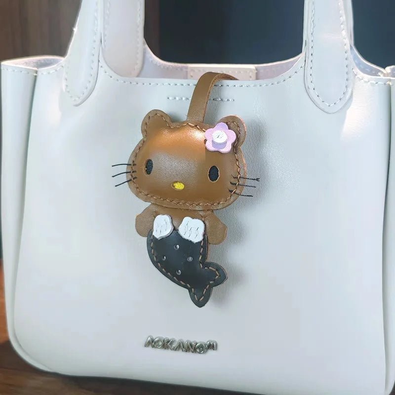 Mermaid Cat Leather Bag Charm – Handmade Genuine Leather Keychain | Cute Mermaid Pendant for Backpack, Purse & Car | Multi - Color Options for Girls - shewearing
