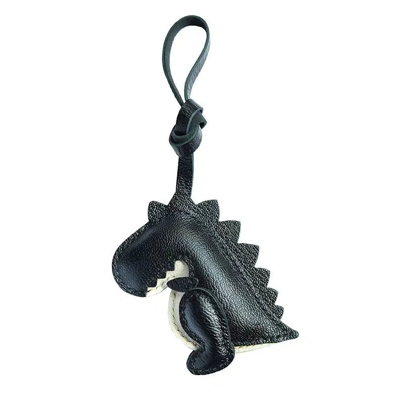 Midnight Dino Leather Bag Charm – Handcrafted Full - Grain Lambskin Keychain | Cute Dinosaur Ornament | Whimsical Gift for Adults & Kids - shewearing