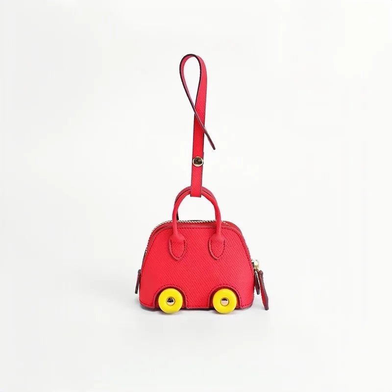 Mini Bag Charm – Vintage Car Design Full - Grain Leather Key Accessory - shewearing