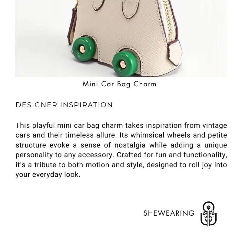 Mini Bag Charm – Vintage Car Design Full - Grain Leather Key Accessory - shewearing