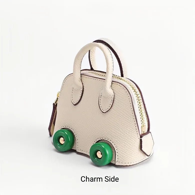 Mini Bag Charm – Vintage Car Design Full - Grain Leather Key Accessory - shewearing