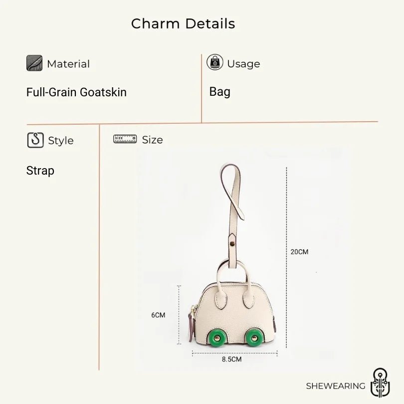 Mini Bag Charm – Vintage Car Design Full - Grain Leather Key Accessory - shewearing