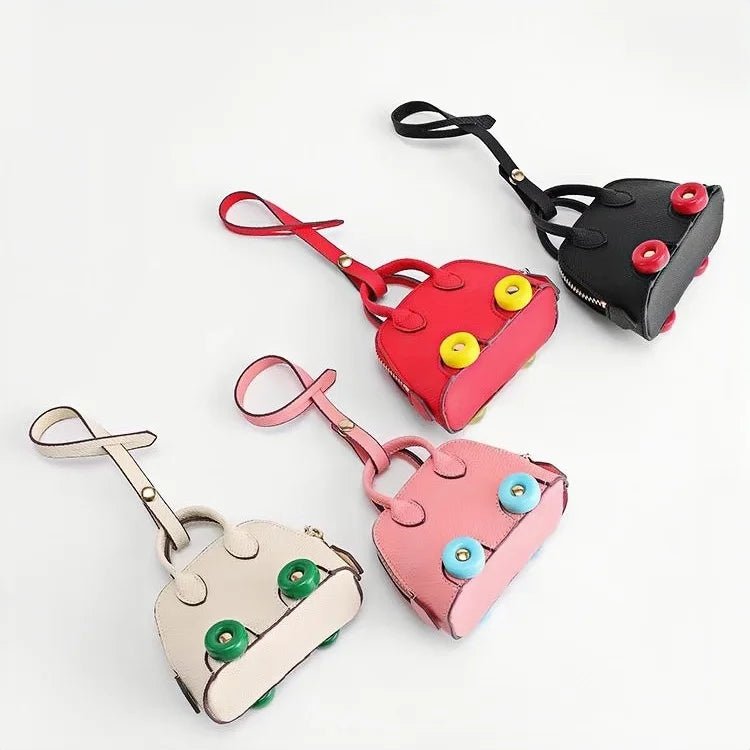 Mini Bag Charm – Vintage Car Design Full - Grain Leather Key Accessory - shewearing