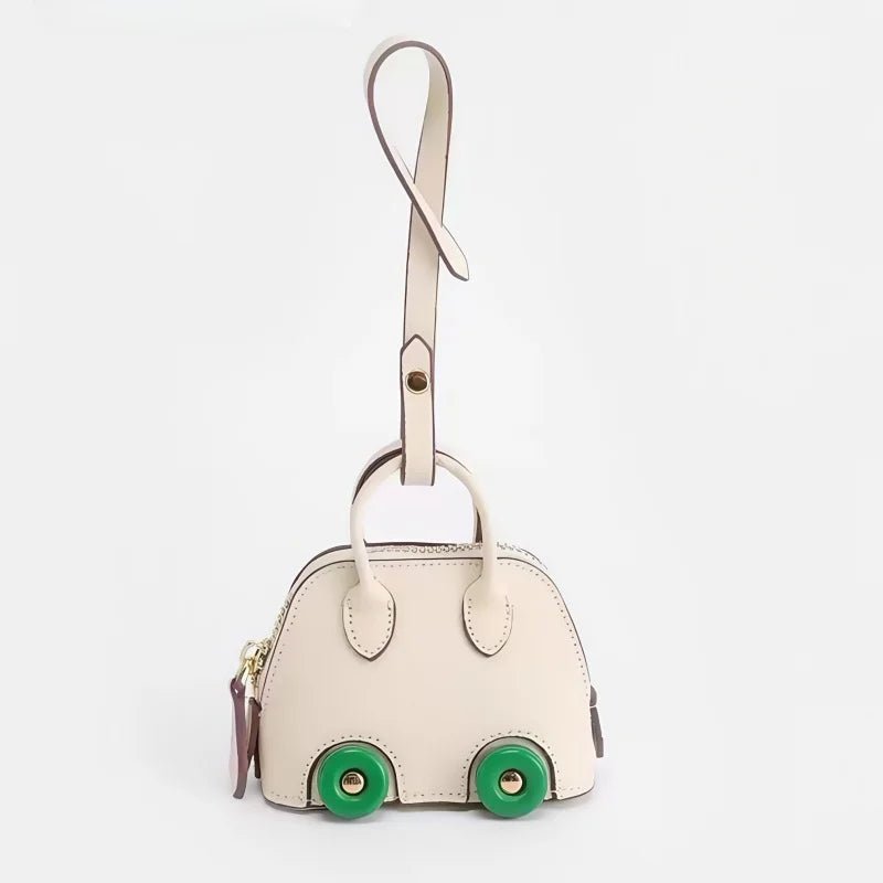 Mini Bag Charm – Vintage Car Design Full - Grain Leather Key Accessory - shewearing