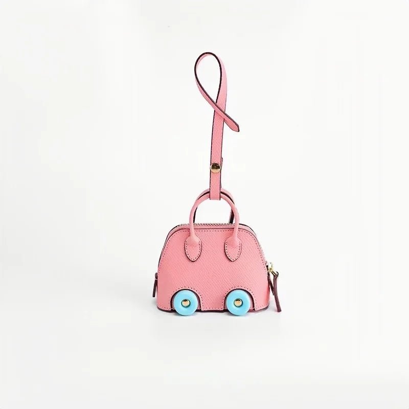 Mini Bag Charm – Vintage Car Design Full - Grain Leather Key Accessory - shewearing
