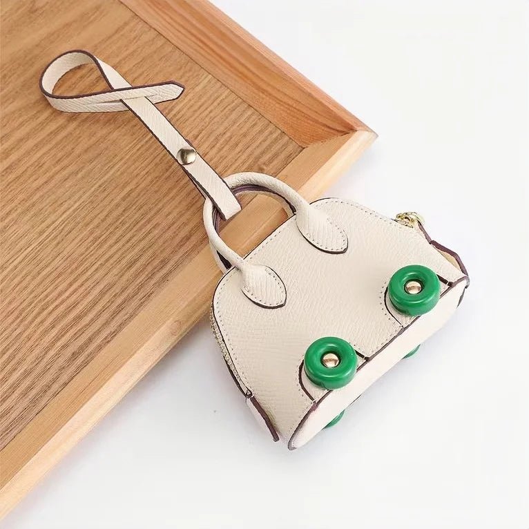 Mini Bag Charm – Vintage Car Design Full - Grain Leather Key Accessory - shewearing