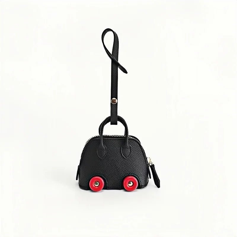 Mini Bag Charm – Vintage Car Design Full - Grain Leather Key Accessory - shewearing