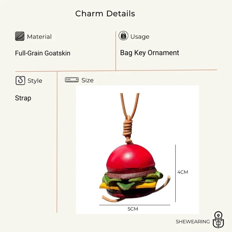 Mini Burger & Fries Leather Bag Charm Set – Handmade 3D Full - Grain Leather Accessories | Novelty Fast Food Pendant for Bags or Keys - shewearing