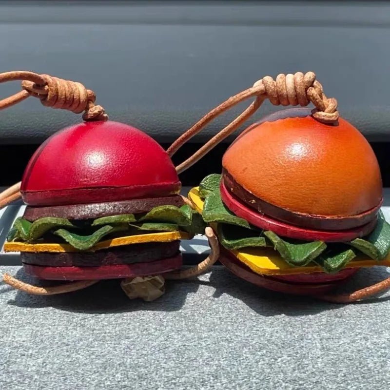 Mini Burger & Fries Leather Bag Charm Set – Handmade 3D Full - Grain Leather Accessories | Novelty Fast Food Pendant for Bags or Keys - shewearing
