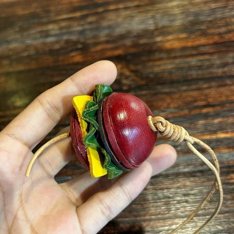Mini Burger & Fries Leather Bag Charm Set – Handmade 3D Full - Grain Leather Accessories | Novelty Fast Food Pendant for Bags or Keys - shewearing