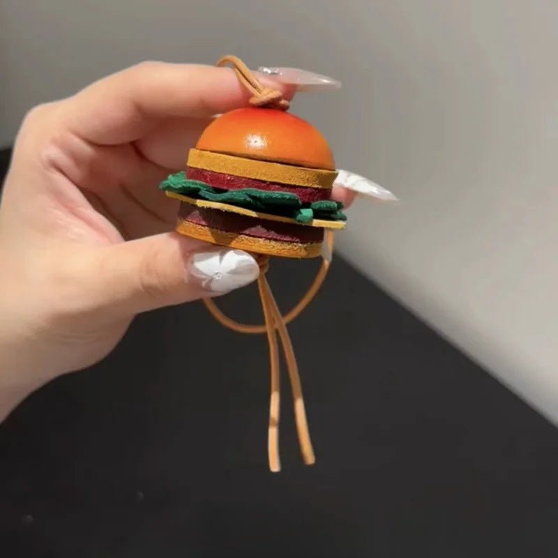 Mini Burger & Fries Leather Bag Charm Set – Handmade 3D Full - Grain Leather Accessories | Novelty Fast Food Pendant for Bags or Keys - shewearing