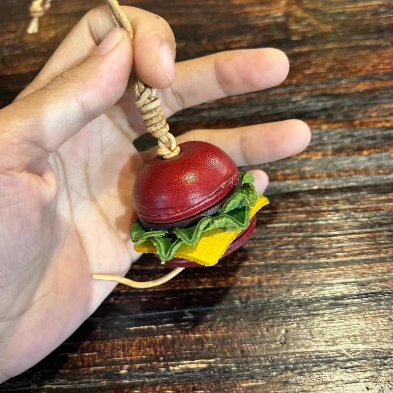 Mini Burger & Fries Leather Bag Charm Set – Handmade 3D Full - Grain Leather Accessories | Novelty Fast Food Pendant for Bags or Keys - shewearing