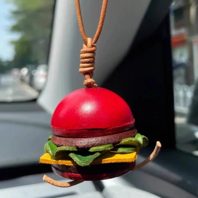 Mini Burger & Fries Leather Bag Charm Set – Handmade 3D Full - Grain Leather Accessories | Novelty Fast Food Pendant for Bags or Keys - shewearing