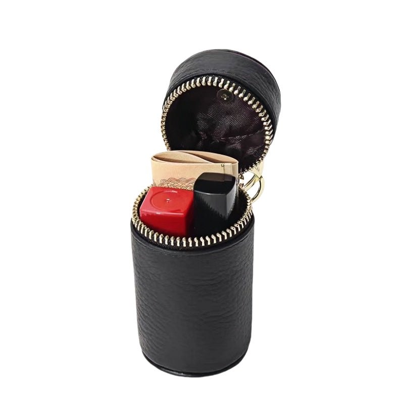 Mini Leather Lipstick & Storage Bag Charm – Handmade Top - Grain Leather Keychain | Multifunctional Coin, Earphone, & Small Accessories Holder - shewearing