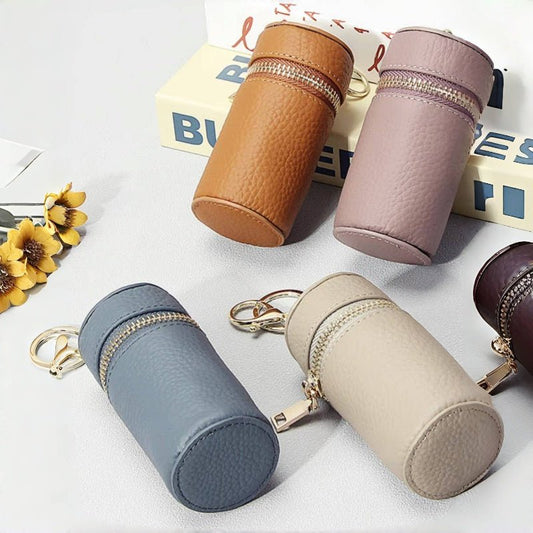 Mini Leather Lipstick & Storage Bag Charm – Handmade Top - Grain Leather Keychain | Multifunctional Coin, Earphone, & Small Accessories Holder - shewearing