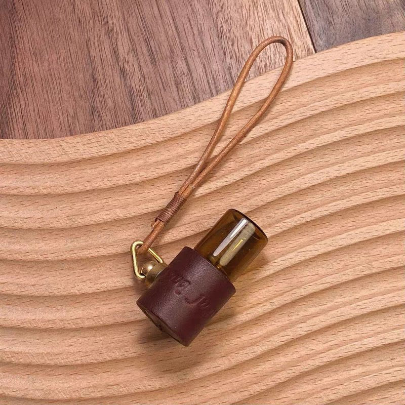 Minimalist Refillable Perfume Bottle Charm – Handcrafted Leather Aroma Pendant | Essential Oil Roller Keychain | Mosquito Repellent Bag Accessory - shewearing