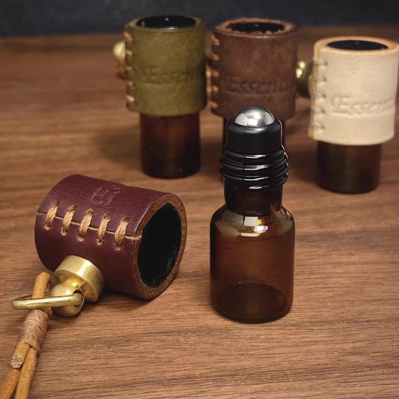 Minimalist Refillable Perfume Bottle Charm – Handcrafted Leather Aroma Pendant | Essential Oil Roller Keychain | Mosquito Repellent Bag Accessory - shewearing