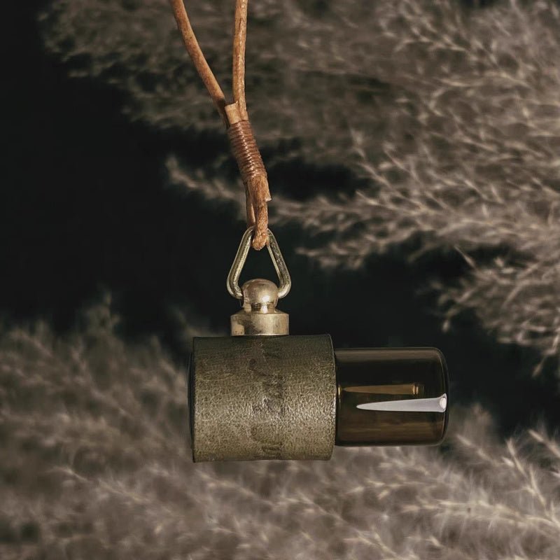 Minimalist Refillable Perfume Bottle Charm – Handcrafted Leather Aroma Pendant | Essential Oil Roller Keychain | Mosquito Repellent Bag Accessory - shewearing