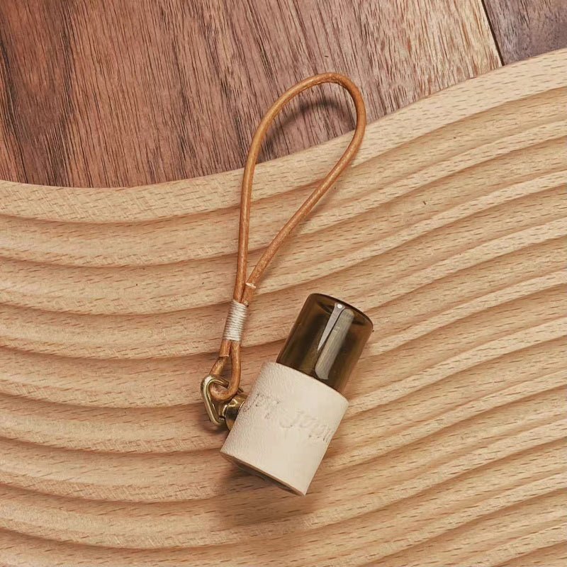 Minimalist Refillable Perfume Bottle Charm – Handcrafted Leather Aroma Pendant | Essential Oil Roller Keychain | Mosquito Repellent Bag Accessory - shewearing
