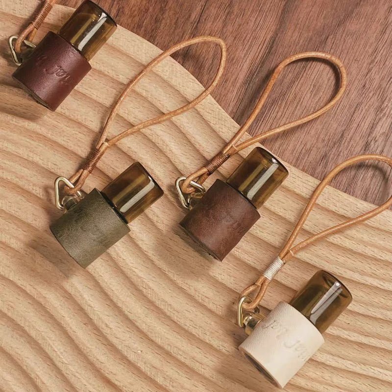 Minimalist Refillable Perfume Bottle Charm – Handcrafted Leather Aroma Pendant | Essential Oil Roller Keychain | Mosquito Repellent Bag Accessory - shewearing